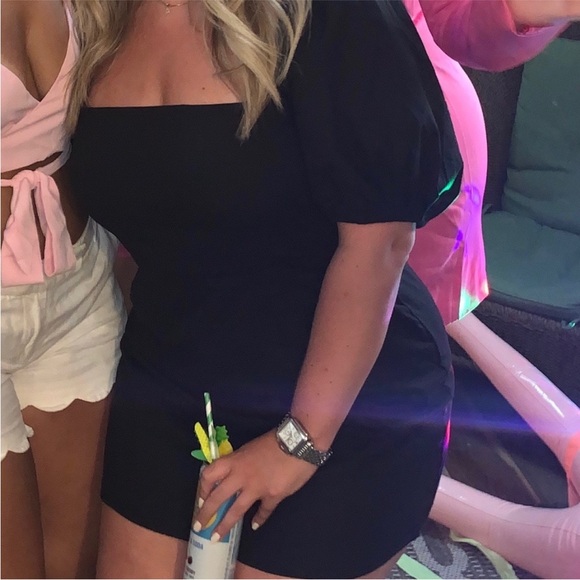 Lulu’s Linen Puff Sleeve Square Neck Mini Drsss - Picture 4 of 4